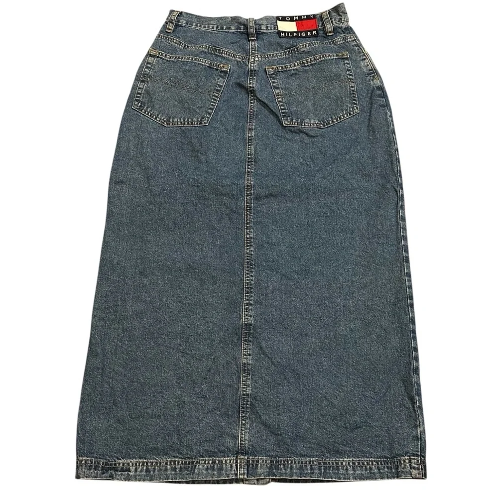 Tommy Hilfiger Y2K Denim Maxi Button Down Skirt Size 8 - Picture 4 of 6